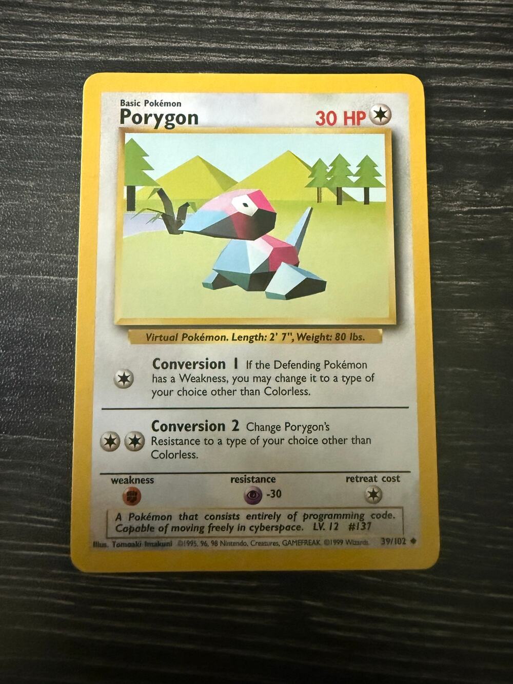 Vintage 1999 Pokemon Card Porygon 39/102 Base Set Unlimited WOTC